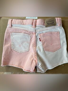Levi’s Girls Size 10 High Rise Denim Shorts Pink White Colorblock Frayed Hem